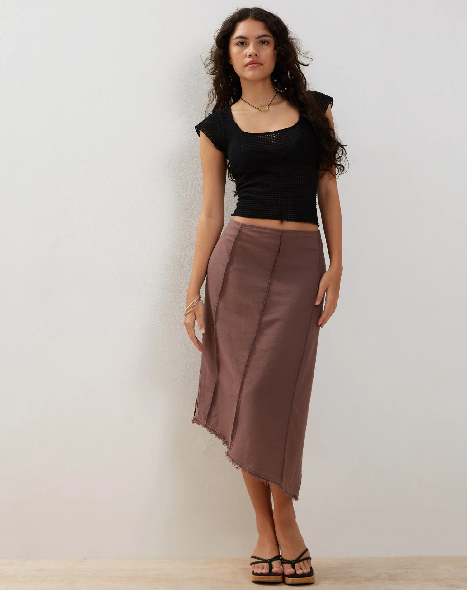 Karlesa Asymmetric Midi Skirt In Deep Taupe 3 Karlesa Asymmetric Midi Skirt In Deep Taupe - Image 3