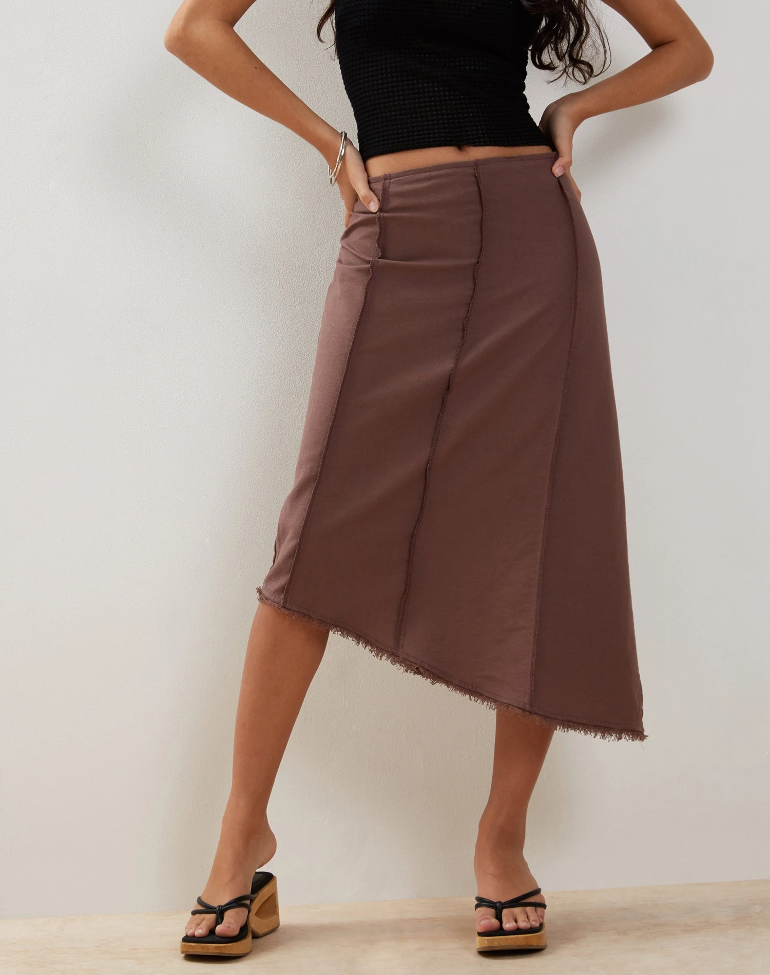 Karlesa Asymmetric Midi Skirt In Deep Taupe 2 Karlesa Asymmetric Midi Skirt In Deep Taupe - Image 2