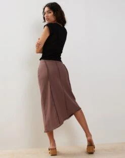 Karlesa Asymmetric Midi Skirt In Deep Taupe 9 Karlesa Asymmetric Midi Skirt In Deep Taupe -Outlet Modi Vora Store KARLESA SKIRT DEEP TAUPE189698