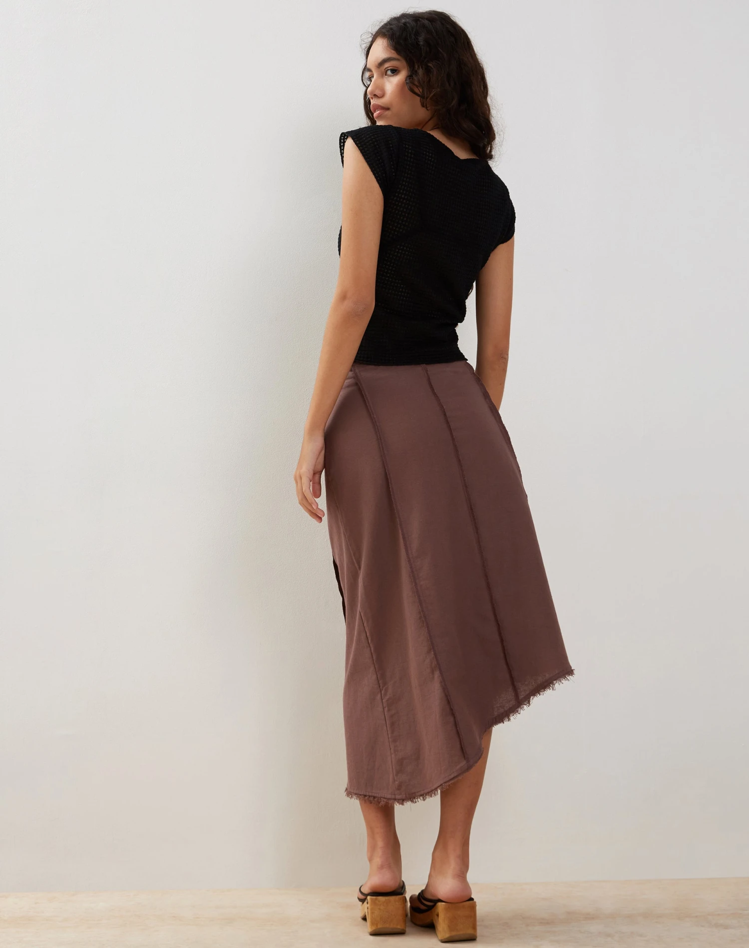Karlesa Asymmetric Midi Skirt In Deep Taupe 5 Karlesa Asymmetric Midi Skirt In Deep Taupe - Image 5