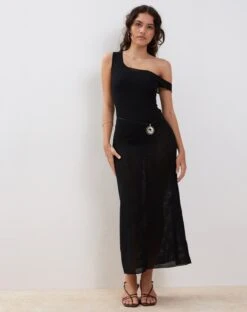 Katja Maxi Dress In Black Textured Crochet 12 Katja Maxi Dress In Black Textured Crochet -Outlet Modi Vora Store KATJA DRESS BLACK188295
