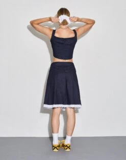 Caralia Midi Skirt In Chambray Indigo -Outlet Modi Vora Store KAYATRA TOP CARALIA SKIRT CHAMBRAY INDIGO 8