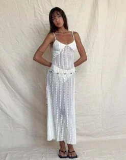 Kehlani Sheer Midi Dress In Cream Lace -Outlet Modi Vora Store KEHLANI MIDI DRESS LACE CREAM 14