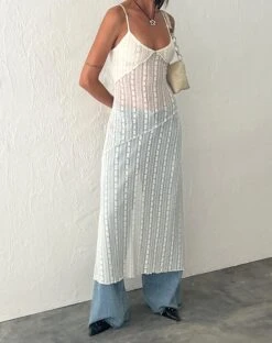 Kehlani Sheer Midi Dress In Cream Lace -Outlet Modi Vora Store KEHLANI MIDI DRESS LACE CREAM 3