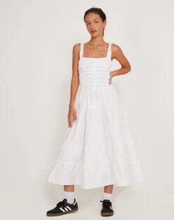 Koizumi Tiered Maxi Dress In Poplin White -Outlet Modi Vora Store KOIZUMI DRESS POPLIN WHITE 185814
