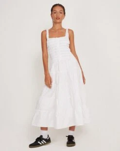 Koizumi Tiered Maxi Dress In Poplin White -Outlet Modi Vora Store KOIZUMI DRESS POPLIN WHITE 185815