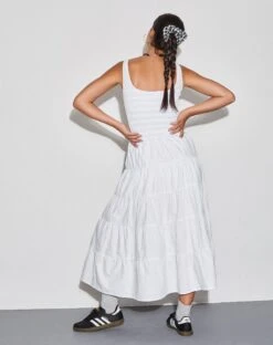 Koizumi Tiered Maxi Dress In Poplin White -Outlet Modi Vora Store KOIZUMI DRESS POPLIN WHITE 1