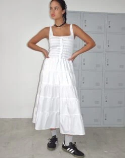 Koizumi Tiered Maxi Dress In Poplin White