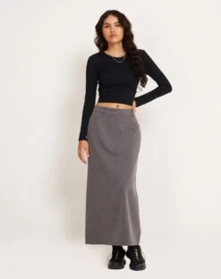 Lanula Midi Skirt In Tailoring Charcoal -Outlet Modi Vora Store LANULA SKIRT TAILORING CHARCOAL 175509