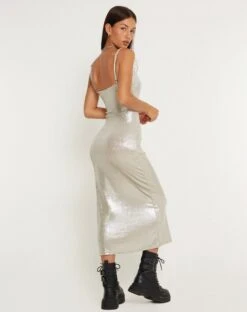 Urban X Motel Lativa Midi Dress In Silver -Outlet Modi Vora Store LATIVA DRESS SILVER 1162211