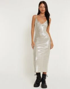 Urban X Motel Lativa Midi Dress In Silver -Outlet Modi Vora Store LATIVA DRESS SILVER 162203