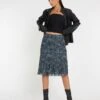 Latrix Mesh Midi Skirt In Tonal Blue Paisley