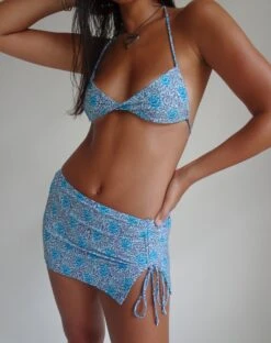 Gobita Mini Skirt In Bohemian Botanical Blue -Outlet Modi Vora Store LAUFEY BEAD BIKINI TOP FRATA BEAD BIKINI BOTTOM GOBITA MINI SKIRT BLUE BOHEMIAN BATIK SWIM 10