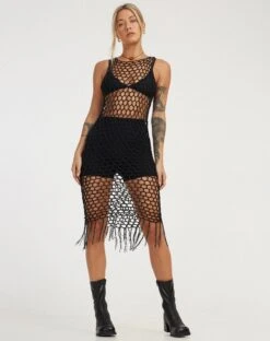 Levio Midi Dress In Black -Outlet Modi Vora Store LEVIO DRESS BLACK121838