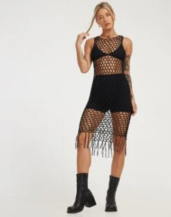 Levio Midi Dress In Black -Outlet Modi Vora Store LEVIO DRESS BLACK121839