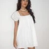 Leyona Broderie Mini Dress In White