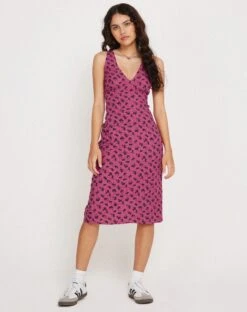 Lieva Midi Dress In Raspberry Floral -Outlet Modi Vora Store LIEVA DRESS RAPSBERRY FLORAL 3235 copy