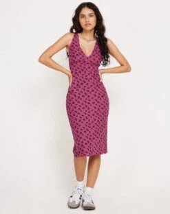 Lieva Midi Dress In Raspberry Floral -Outlet Modi Vora Store LIEVA DRESS RAPSBERRY FLORAL 3239 copy