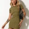 Lilith Mini Dress In Chevron Green