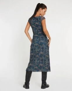 Lunama Mesh Midi Dress In Tonal Blue Paisley -Outlet Modi Vora Store LUNAMA DRESS MESH TONAL BLUE PAISLEY 135253