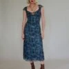Lunama Mesh Midi Dress In Tonal Blue Paisley