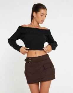 Luther Mini Cargo Skirt In Dark Brown -Outlet Modi Vora Store LUTHER SKIRT DARK BROWN 135309