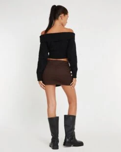 Luther Mini Cargo Skirt In Dark Brown -Outlet Modi Vora Store LUTHER SKIRT DARK BROWN 135321