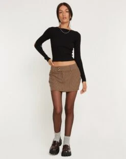 Tovani Mini Skirt In Pinstripe Brown -Outlet Modi Vora Store MAIWA BLAZER TOVANI SKIRT PINSTRIPE BROWN 157117