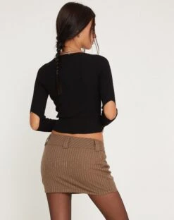 Tovani Mini Skirt In Pinstripe Brown -Outlet Modi Vora Store MAIWA BLAZER TOVANI SKIRT PINSTRIPE BROWN 157129