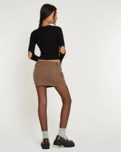 Tovani Mini Skirt In Pinstripe Brown -Outlet Modi Vora Store MAIWA BLAZER TOVANI SKIRT PINSTRIPE BROWN 157138