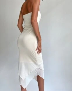 Marve Bandeau Maxi Dress In Mesh Cream -Outlet Modi Vora Store MARVE BANDEAU DRESS MESH CREAM 12