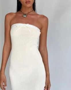 Marve Bandeau Maxi Dress In Mesh Cream -Outlet Modi Vora Store MARVE BANDEAU DRESS MESH CREAM 4