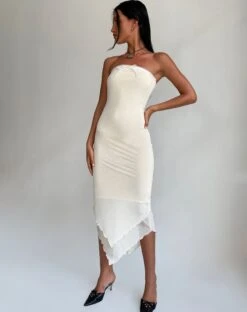 Marve Bandeau Maxi Dress In Mesh Cream