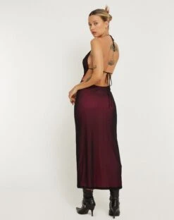 Mayra Maxi Dress In Black With Magenta Lining -Outlet Modi Vora Store MAYRA DRESS BLACK MAGENTA LINING 159761