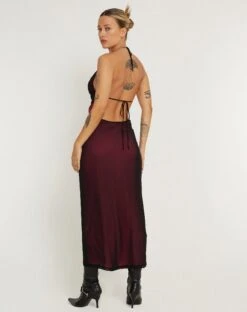 Mayra Maxi Dress In Black With Magenta Lining