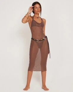 Maysa Midi Dress In Mesh Coffee -Outlet Modi Vora Store MAYSA SWIM DRESS COFFEE 183140