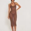 Maysa Midi Dress In Mesh Coffee