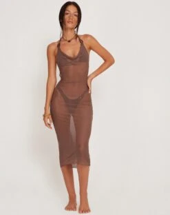 Maysa Midi Dress In Mesh Coffee