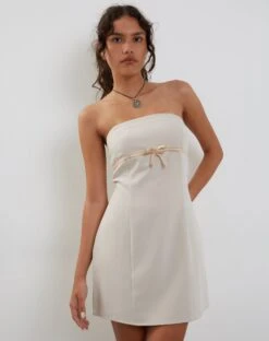 Merila Bandeau Mini Dress In Ivory Soft Tailoring -Outlet Modi Vora Store MERILA DRESS IVORY 209311