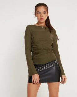 Minha Low Rise Eyelet Mini Skirt In PU Black -Outlet Modi Vora Store MINHA SKIRT PU BLACK W EYELET 152739 1