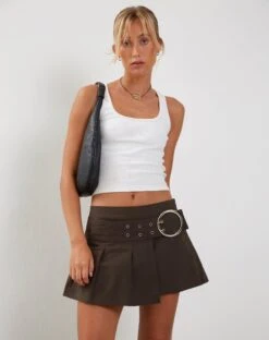 Moana Micro Mini Skirt In Dark Grey -Outlet Modi Vora Store MOANA BUCKLE MICRO SKIRT DARK GREY193070