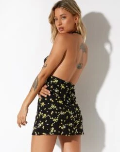 Moura Cutout Dress In Lemon And Lime Black -Outlet Modi Vora Store MOURA DRESS LEMON AND LIME 79171