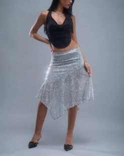 Carita Midi Skirt In Sequin Knit Silver -Outlet Modi Vora Store Motel SP Ecom Otherworld Mermaid53843