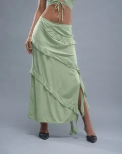 Varena Low Rise Ruffle Maxi Skirt In Mint Sage -Outlet Modi Vora Store Motel SP Ecom Otherworld Mermaid53977