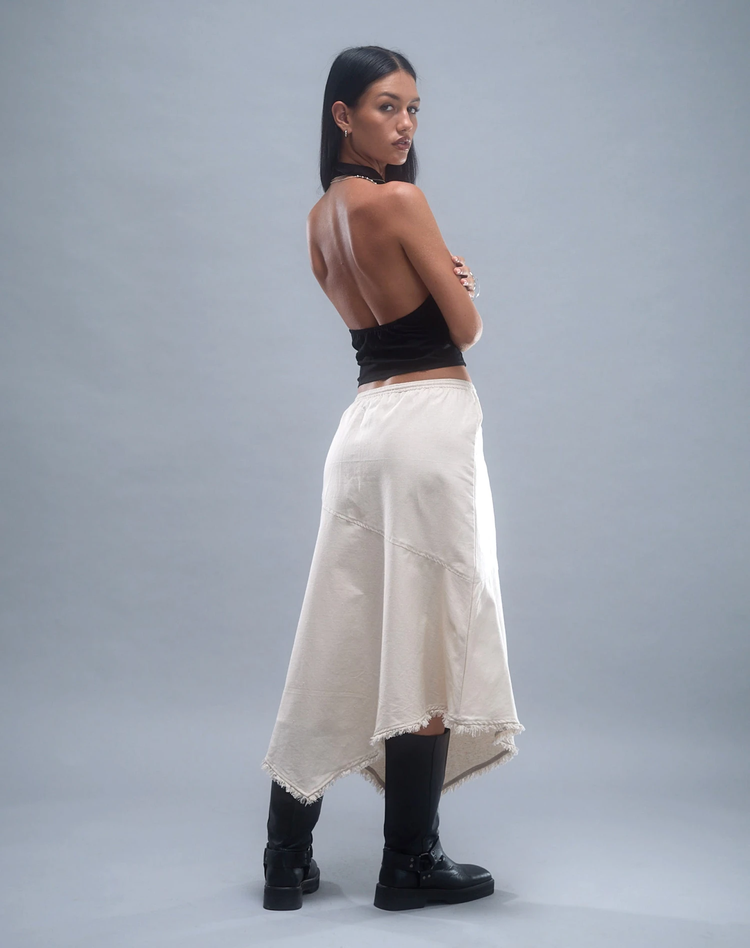 Yvaine Asymmetric Midi Skirt In Ecru 3 Yvaine Asymmetric Midi Skirt In Ecru - Image 3