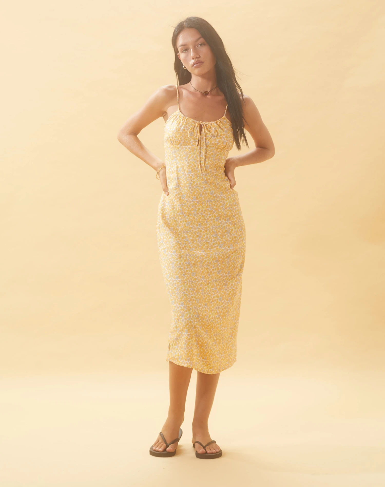 Cessilie Midi Dress In Flower Garden Yellow 5 Cessilie Midi Dress In Flower Garden Yellow - Image 5