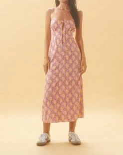 Jelika Midi Dress In Bohemian Batik Maroon Peach -Outlet Modi Vora Store Motel Tangerine Skies48339