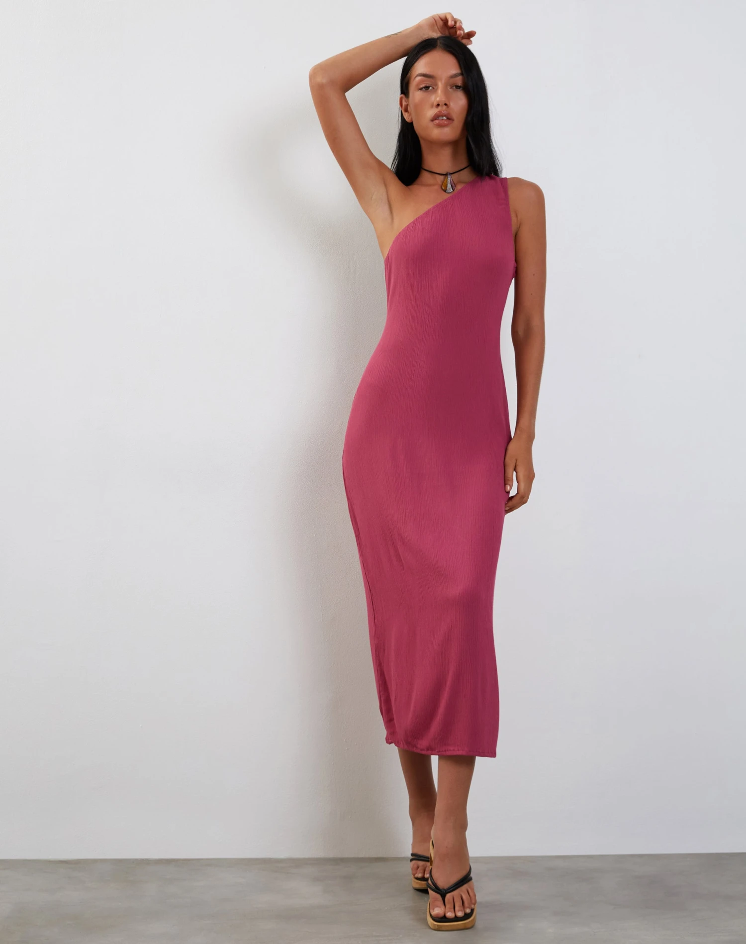 Namjun One Shoulder Midi Dress In Daco Rose Crinkle 2 Namjun One Shoulder Midi Dress In Daco Rose Crinkle - Image 2