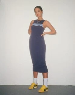 Navala Midi Dress In Dark Navy 10 Navala Midi Dress In Dark Navy -Outlet Modi Vora Store NAVALA DRESS DARK NAVY