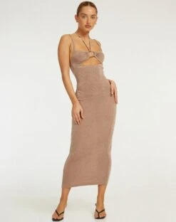 Nayara Cutout Maxi Dress In London Fog -Outlet Modi Vora Store NAYARA DRESS CREPE LONDON FOG 143738 1